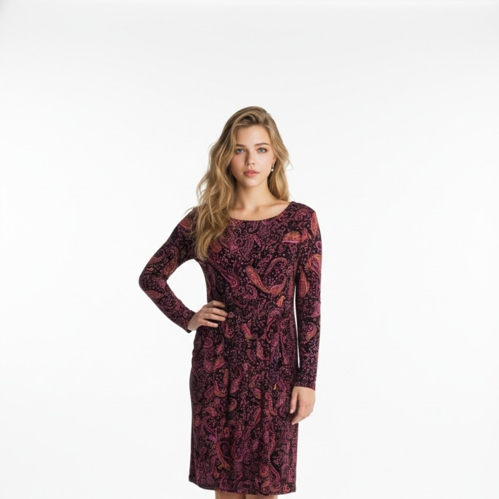 Dress Red and Purple Long Sleeve V-Neck Sundress